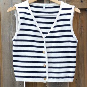 Maison d'Amelie Striped Knit Vest Women's Medium Gold Buttons Sweater Vest